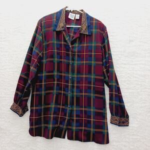 Blouse Size 14 Plaid Wine Navy Baroque Mob Wife Officewear Professional Vacation